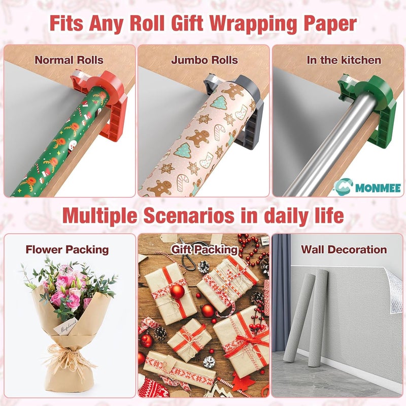 MONMEE Tabletop Gift Wrapping Tool with Tape Dispenser–2 Pack Adjustable Wrapping Paper Table Clamps with 2 Tapes–Perfect for Christmas, Holidays, and Crafting - Image 3